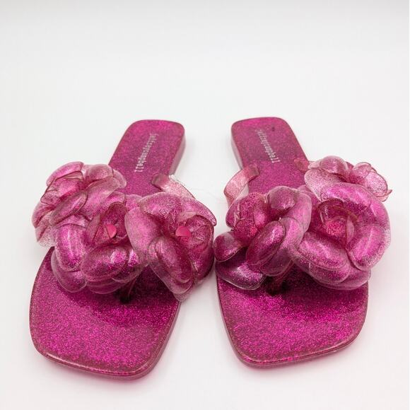 Jeffrey Campbell Fleuris Jelly Flip Flop Thong Sandal Pink Glitter Size US7 EU38 - Picture 2 of 11